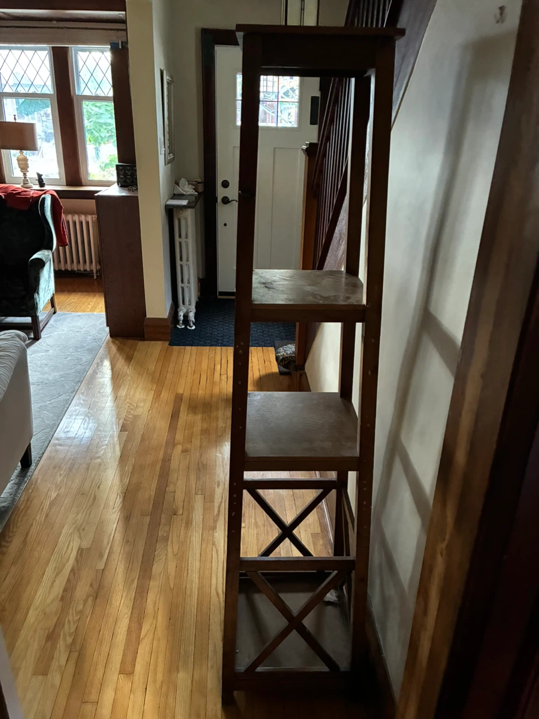 Tall obelisk Narrow Wood Display Shelf Tower storage table - photo 5