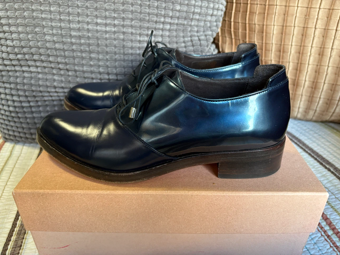 Capezzani navy leather oxfords, handmade in Italy. - photo 2