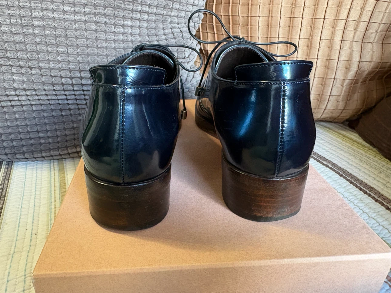 Capezzani navy leather oxfords, handmade in Italy. - photo 3