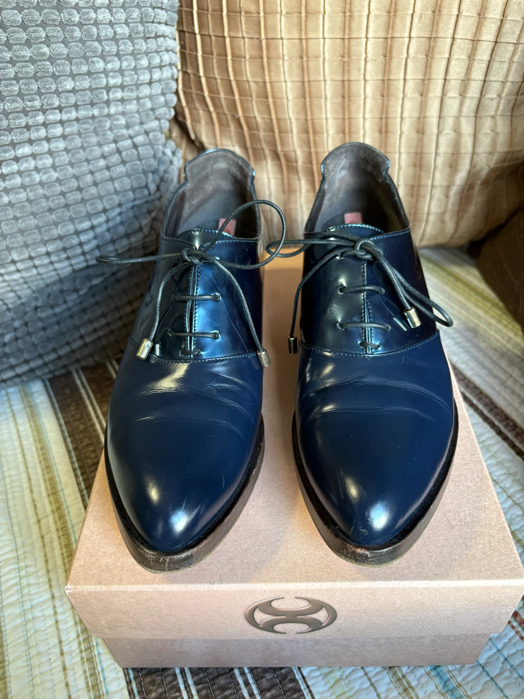 Capezzani navy leather oxfords, handmade in Italy. - photo 4