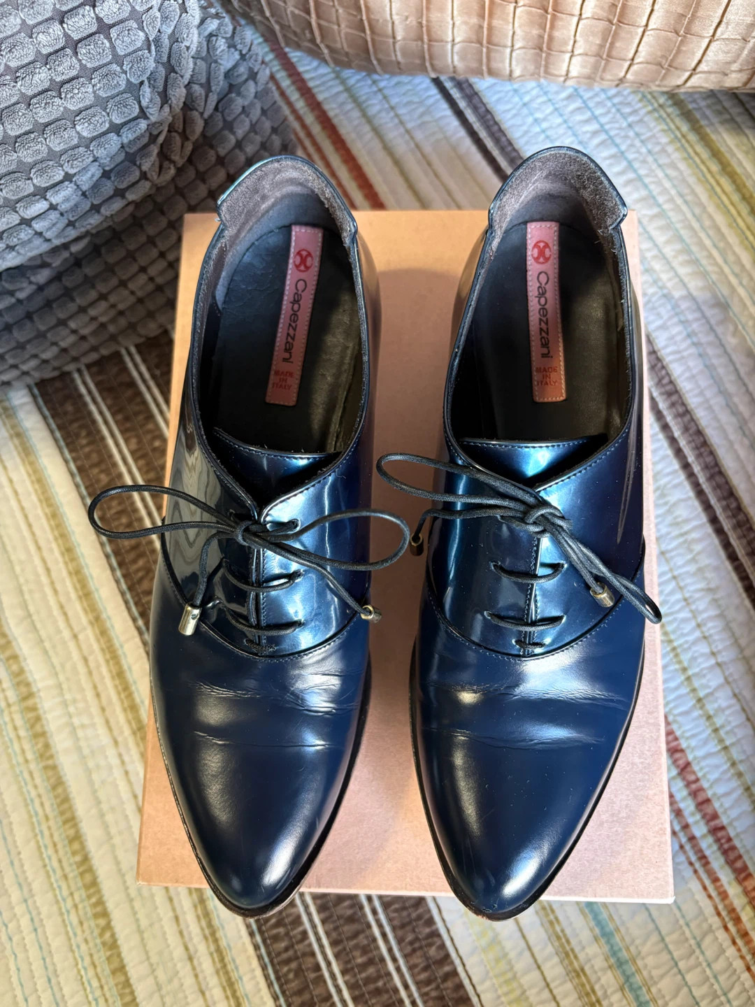 Capezzani navy leather oxfords, handmade in Italy. - photo 5