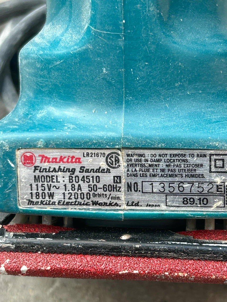 Makita Finishing Sander Model BO4510 - photo 4