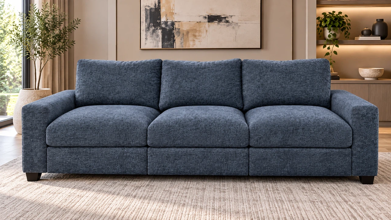Blue Textured Three-Seater Sofa - photo 2