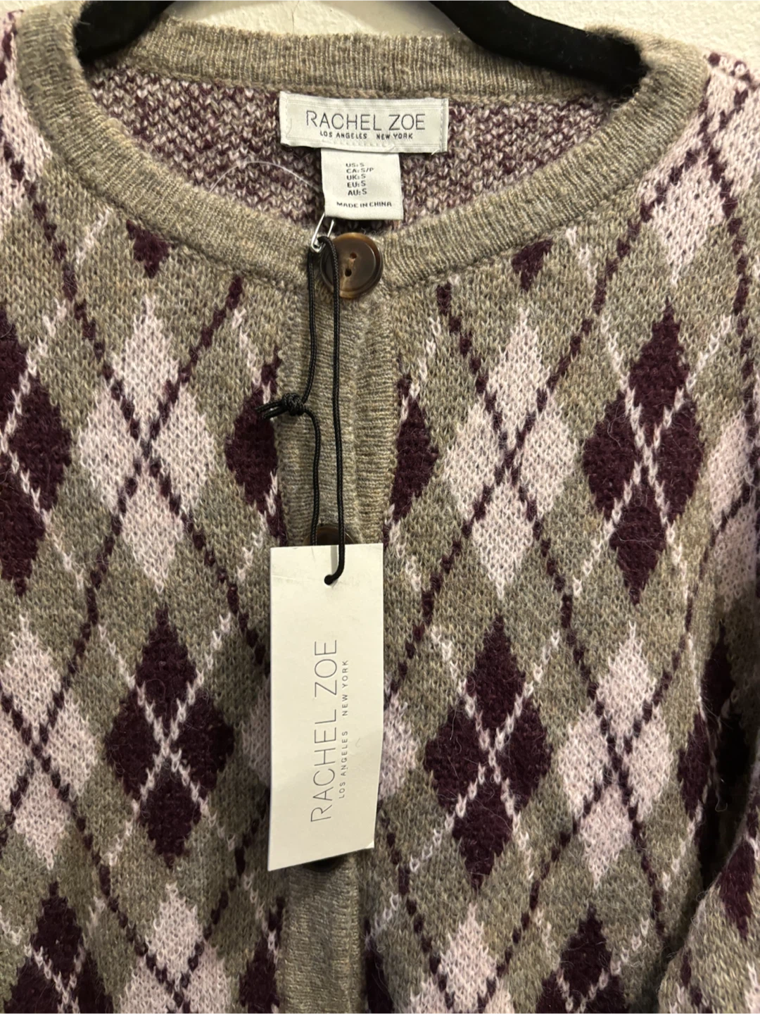 NEW-Rachel Zoe Argyle Cardigan Size S - photo 3