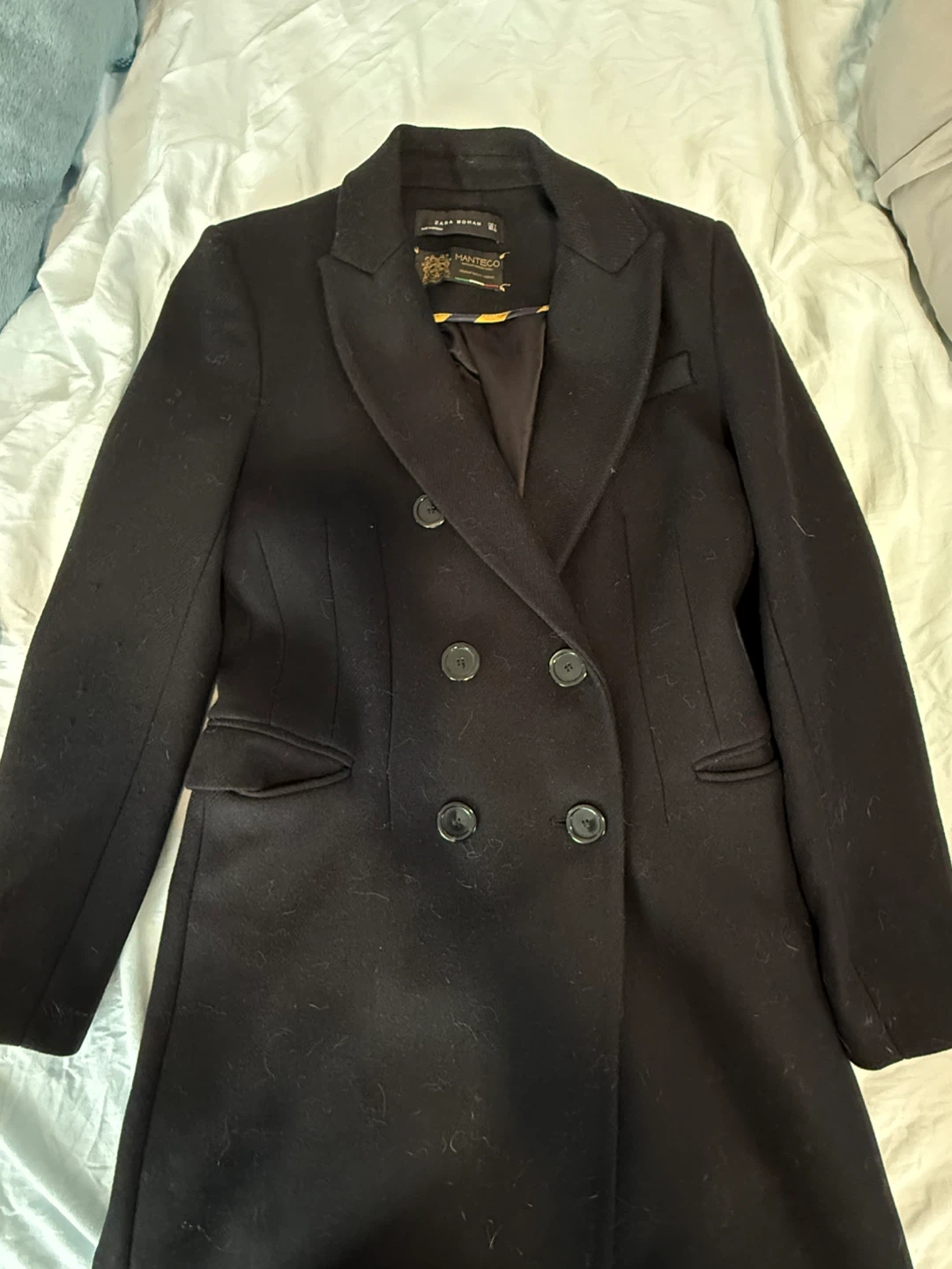 Zara Woman Manteco Black Double-Breasted Coat