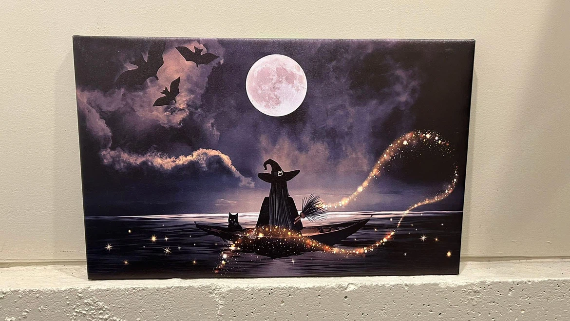 Witch and Cat Canvas Wall Art