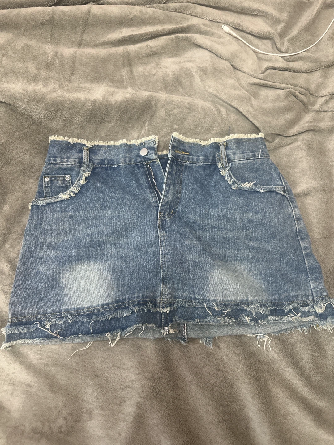 Blue Denim Frayed Mini Skirt