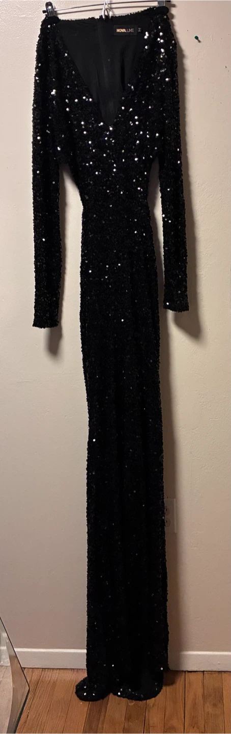 Novaluxe Black Sequin Long Sleeve Dress