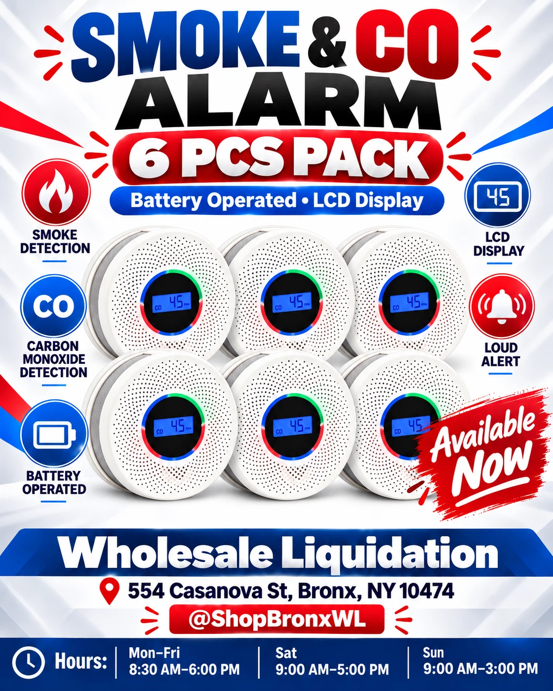 6 Pack Smoke and Carbon Monoxide Alarm Set