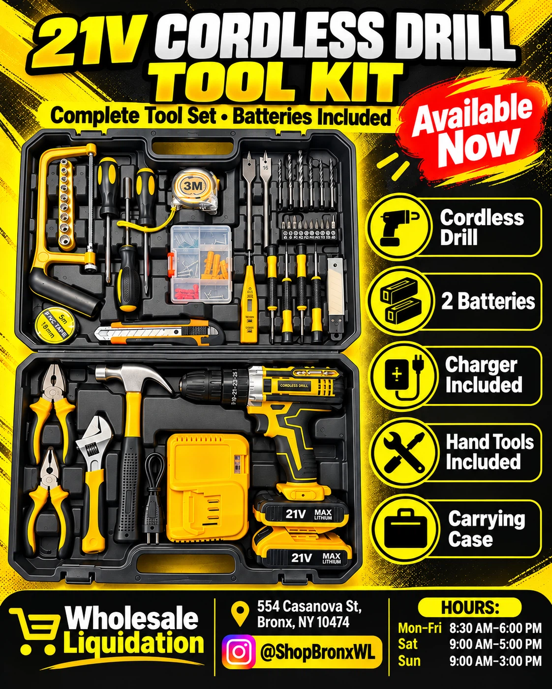 21V Cordless Drill Tool Kit
