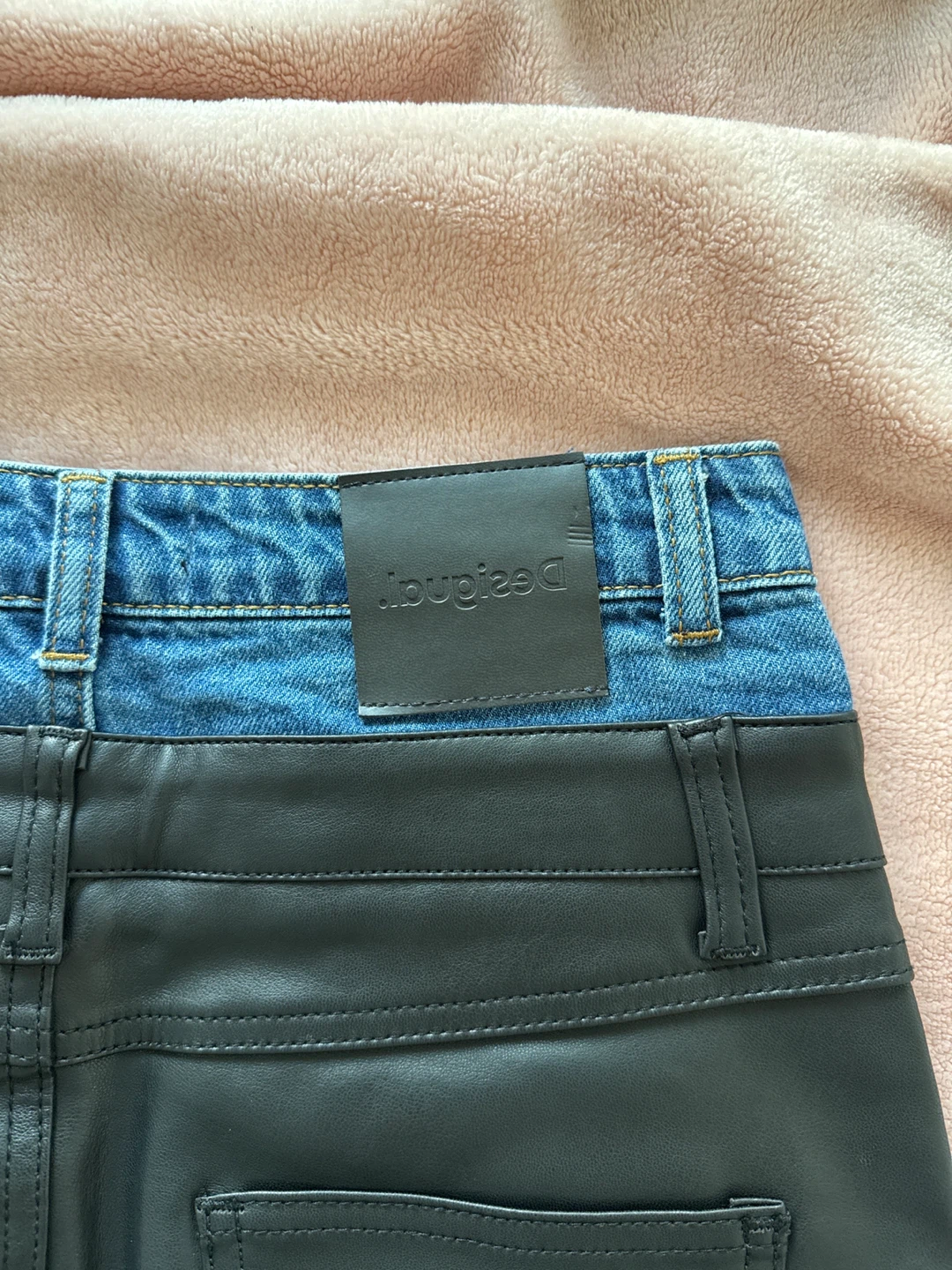 Desigual Denim and Faux Leather Mini Skirt - photo 3