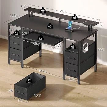 Black Computer Desk with Storage and Power Outlet - photo 3