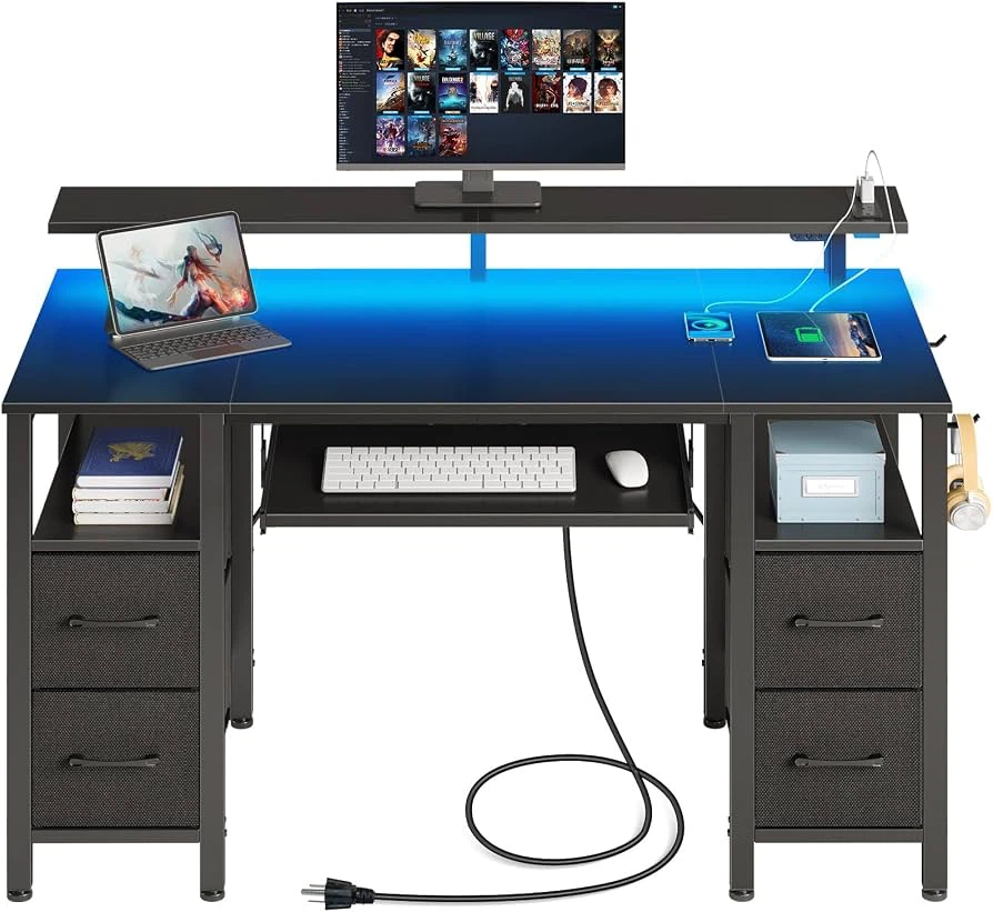 Black Computer Desk with Storage and Power Outlet - photo 4