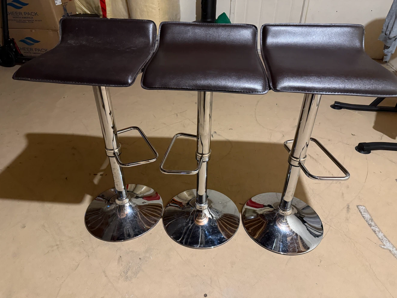 Set of 3 Brown Faux Leather Bar Stools