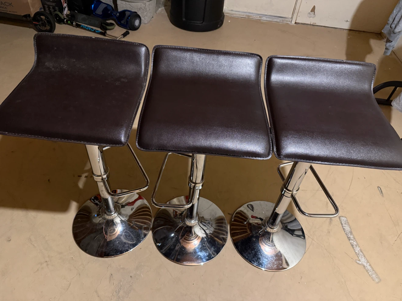 Set of 3 Brown Faux Leather Bar Stools - photo 2