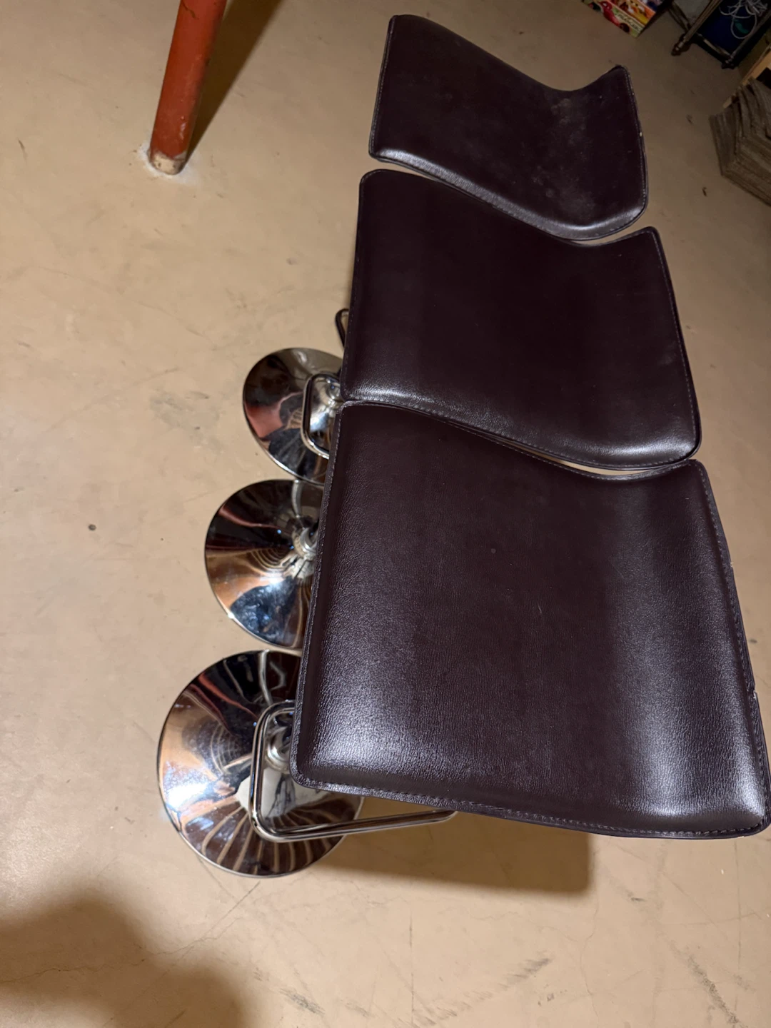 Set of 3 Brown Faux Leather Bar Stools - photo 3