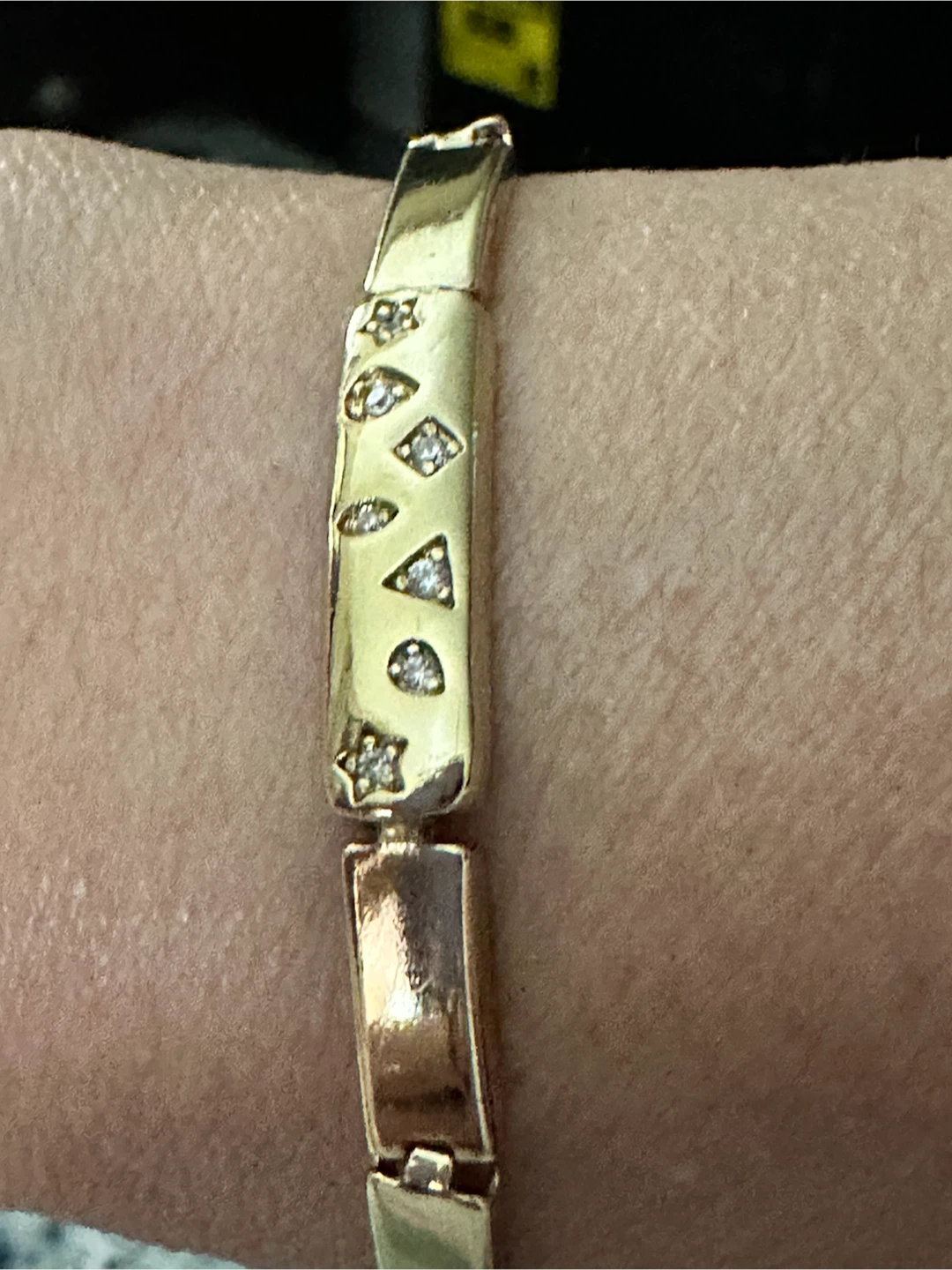 14k Gold Tone laminated Bracelet with Rhinestone Accents