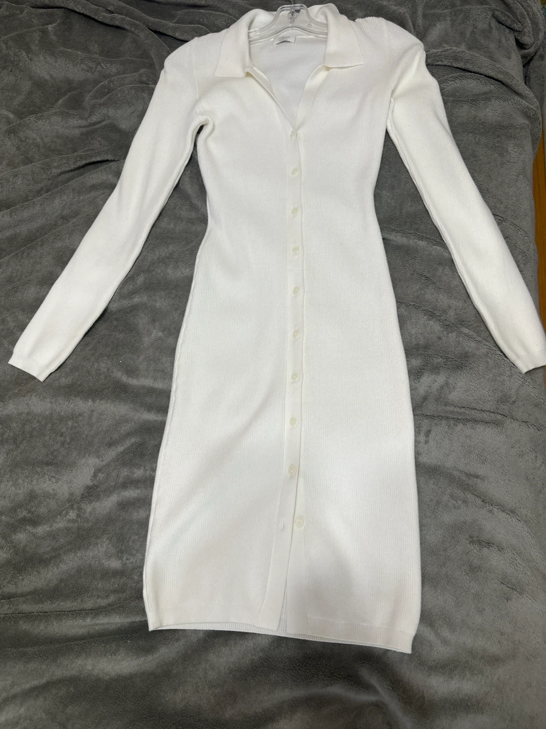 Wilfred White Ribbed Button-Down Dress - Size Small
