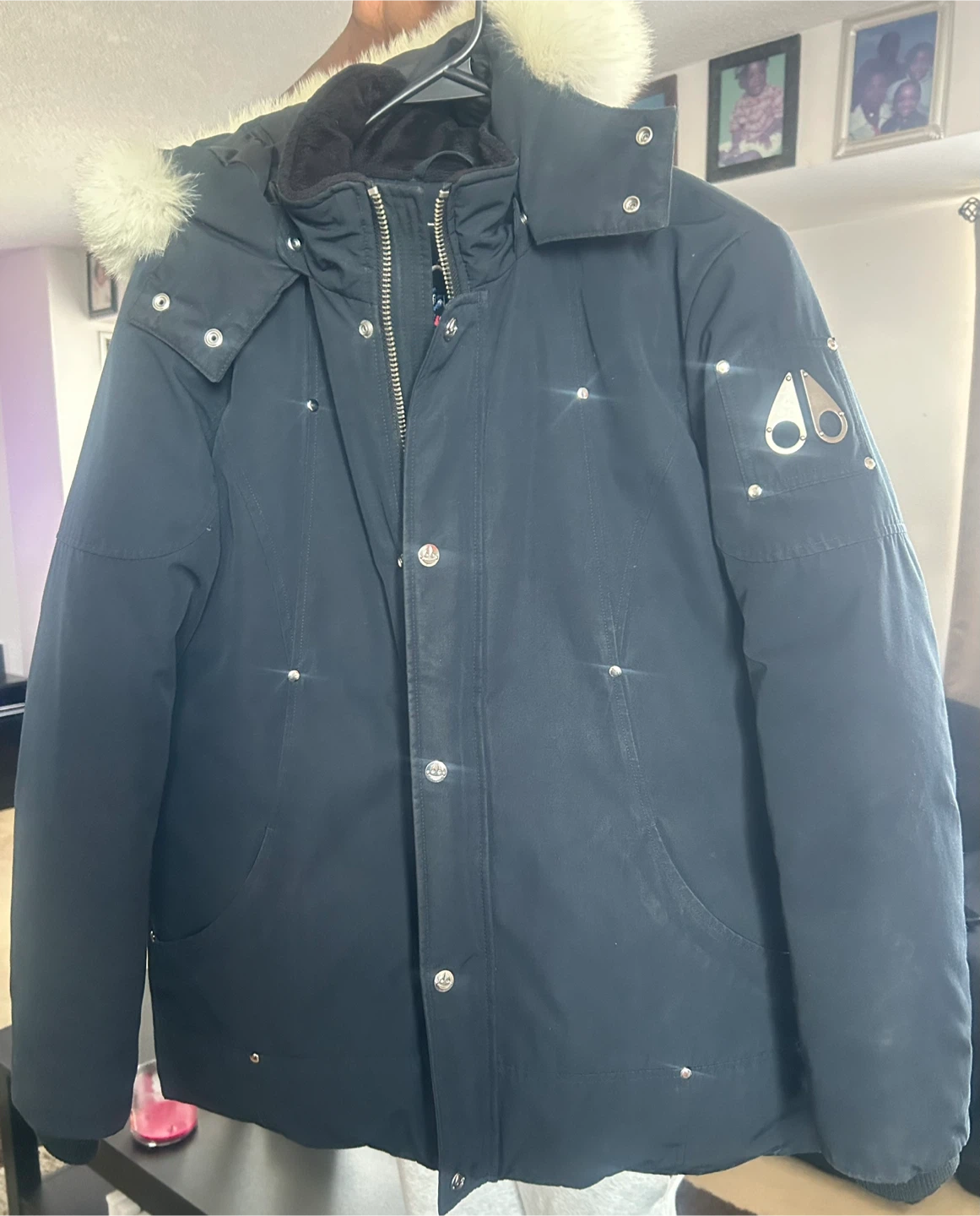 A Kid’s size XL Navy Blue , White Fur, Moose knuckle  Parka - photo 5