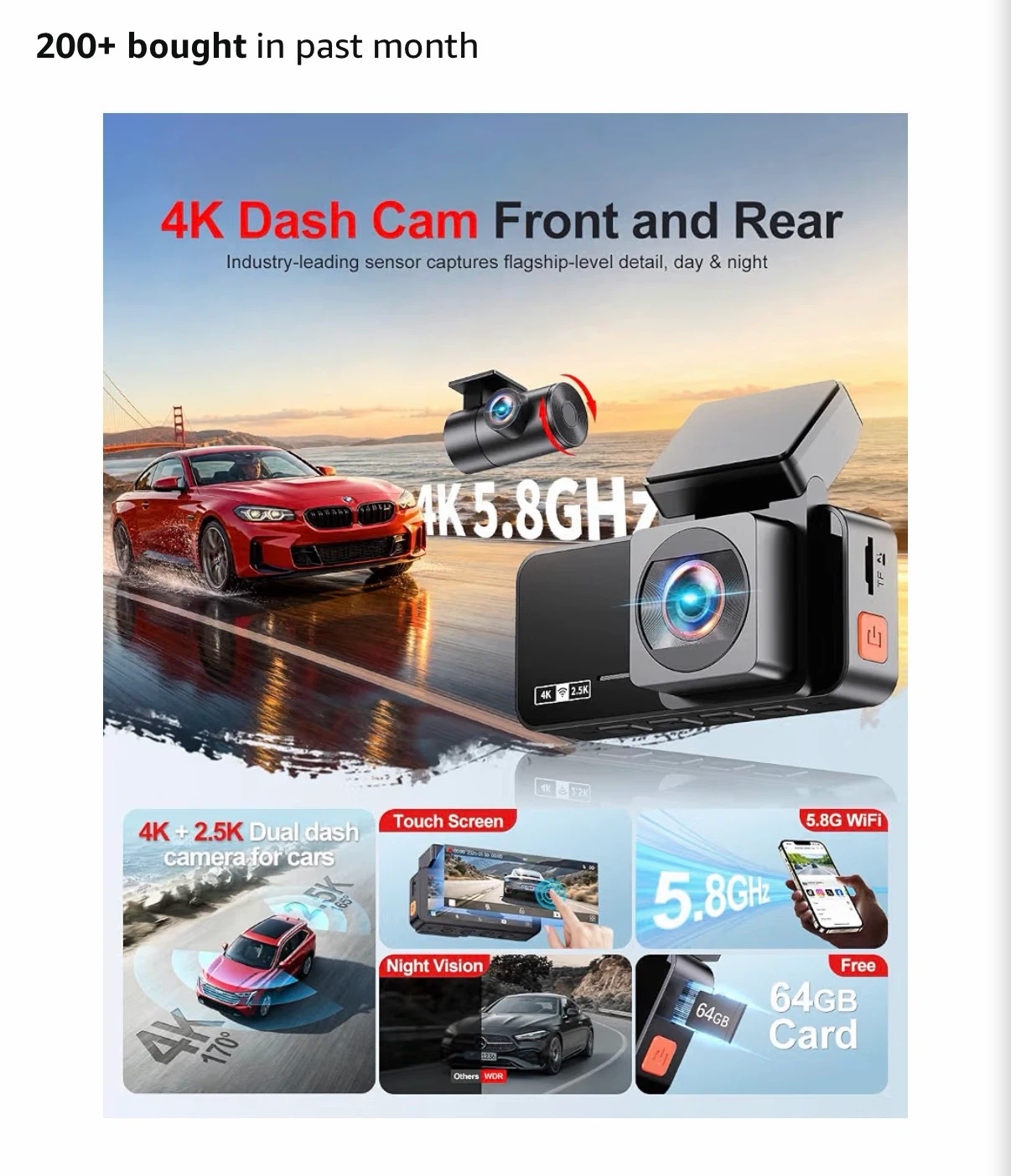 Winail 4K Dual Dash Cam Front and Rear with 64GB Card - photo 2