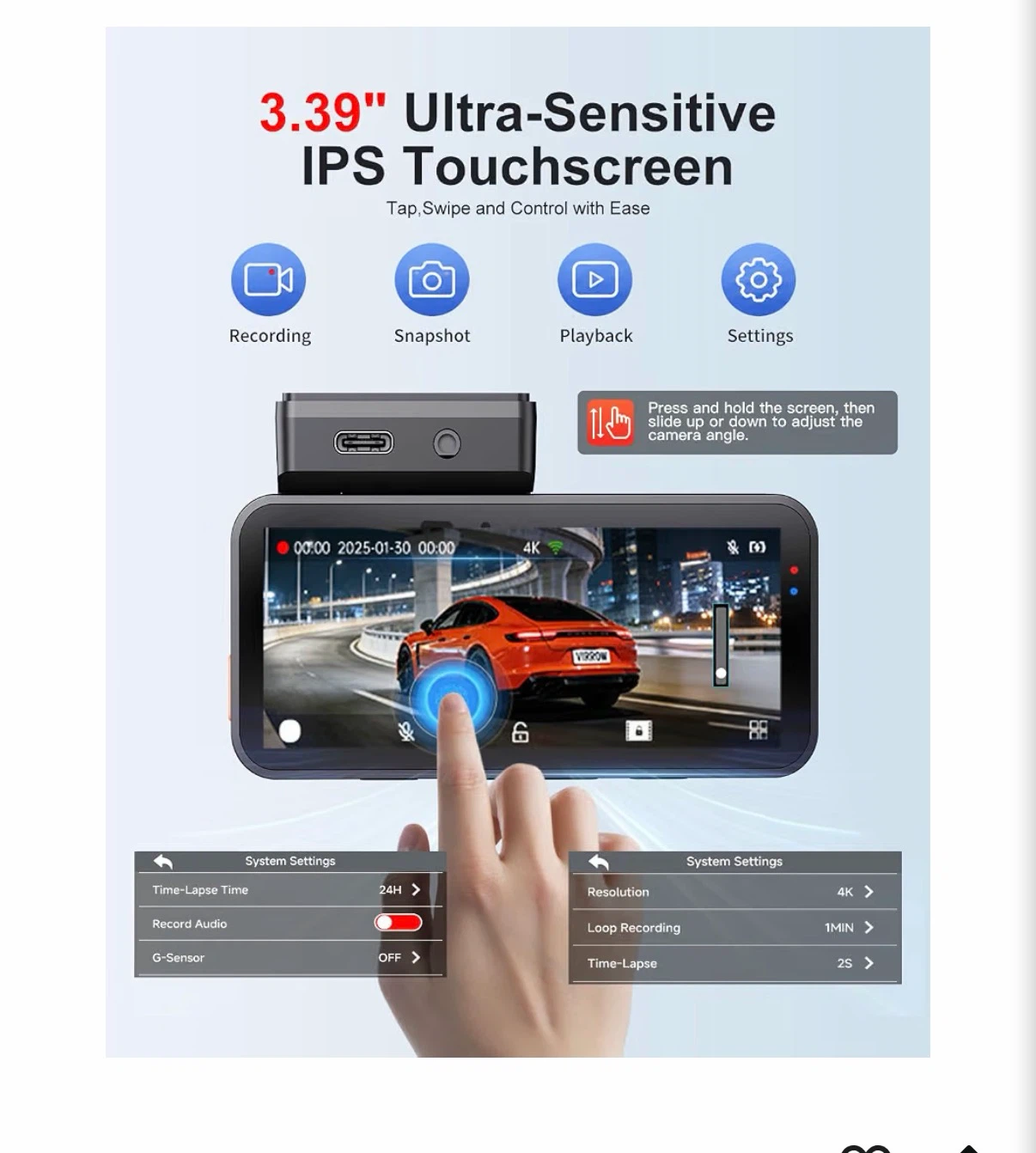 Winail 4K Dual Dash Cam Front and Rear with 64GB Card - photo 3
