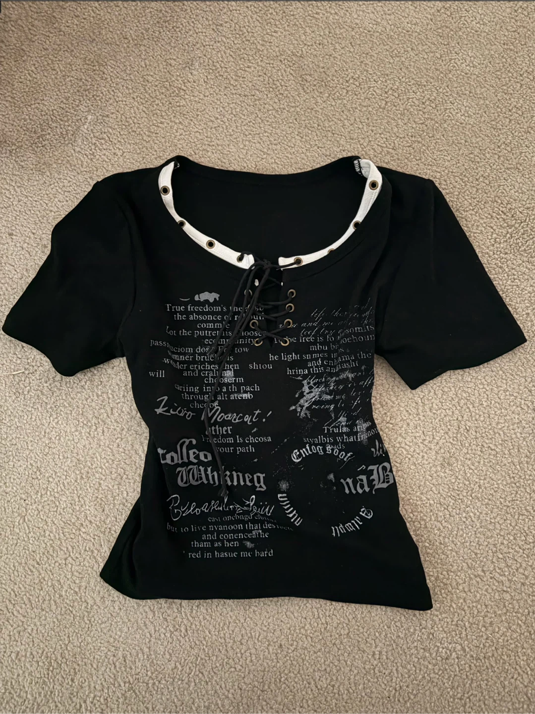 Black Graphic Lace-Up Y2K T-Shirt