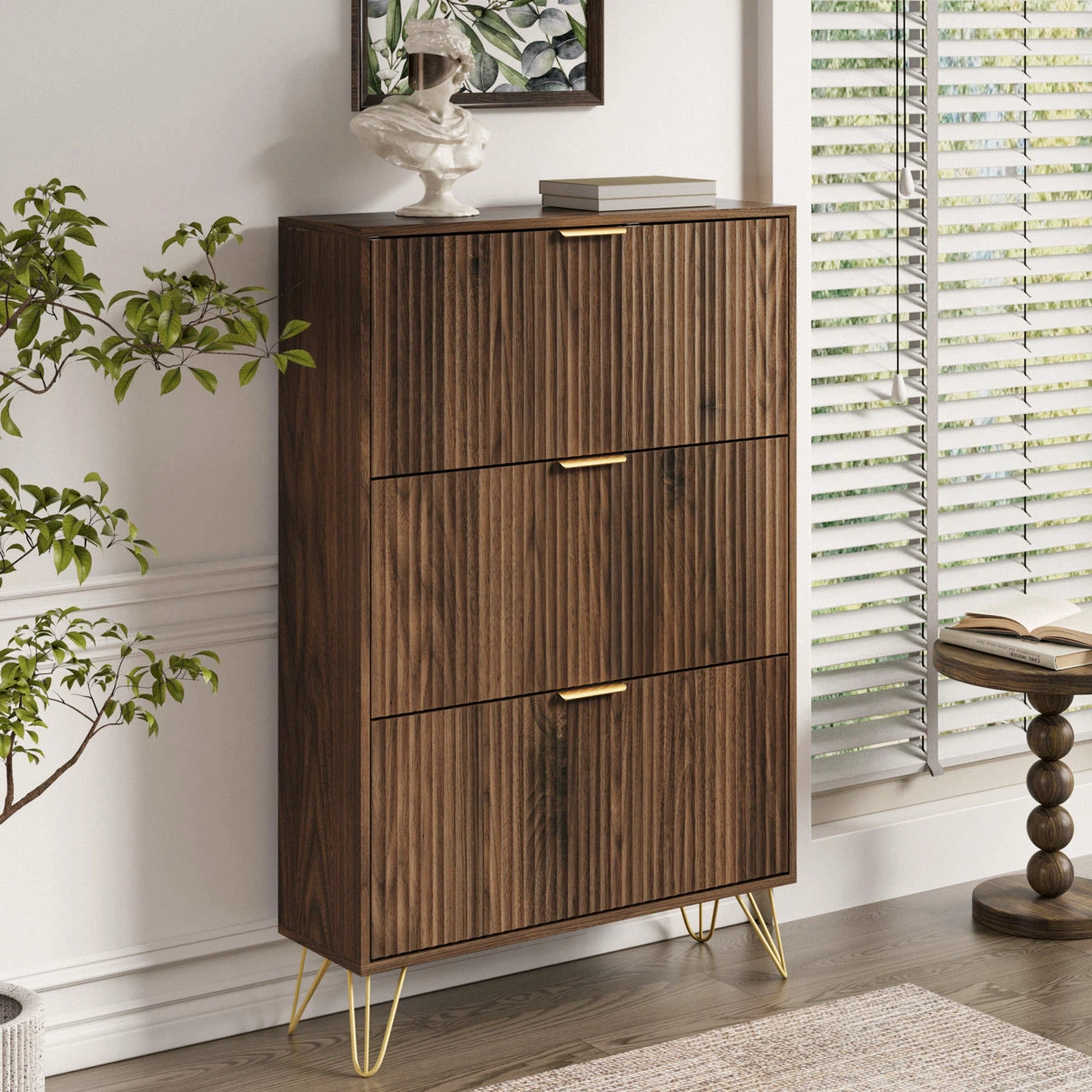 Modern Walnut Shoe Cabinet with Three Drawers - photo 2