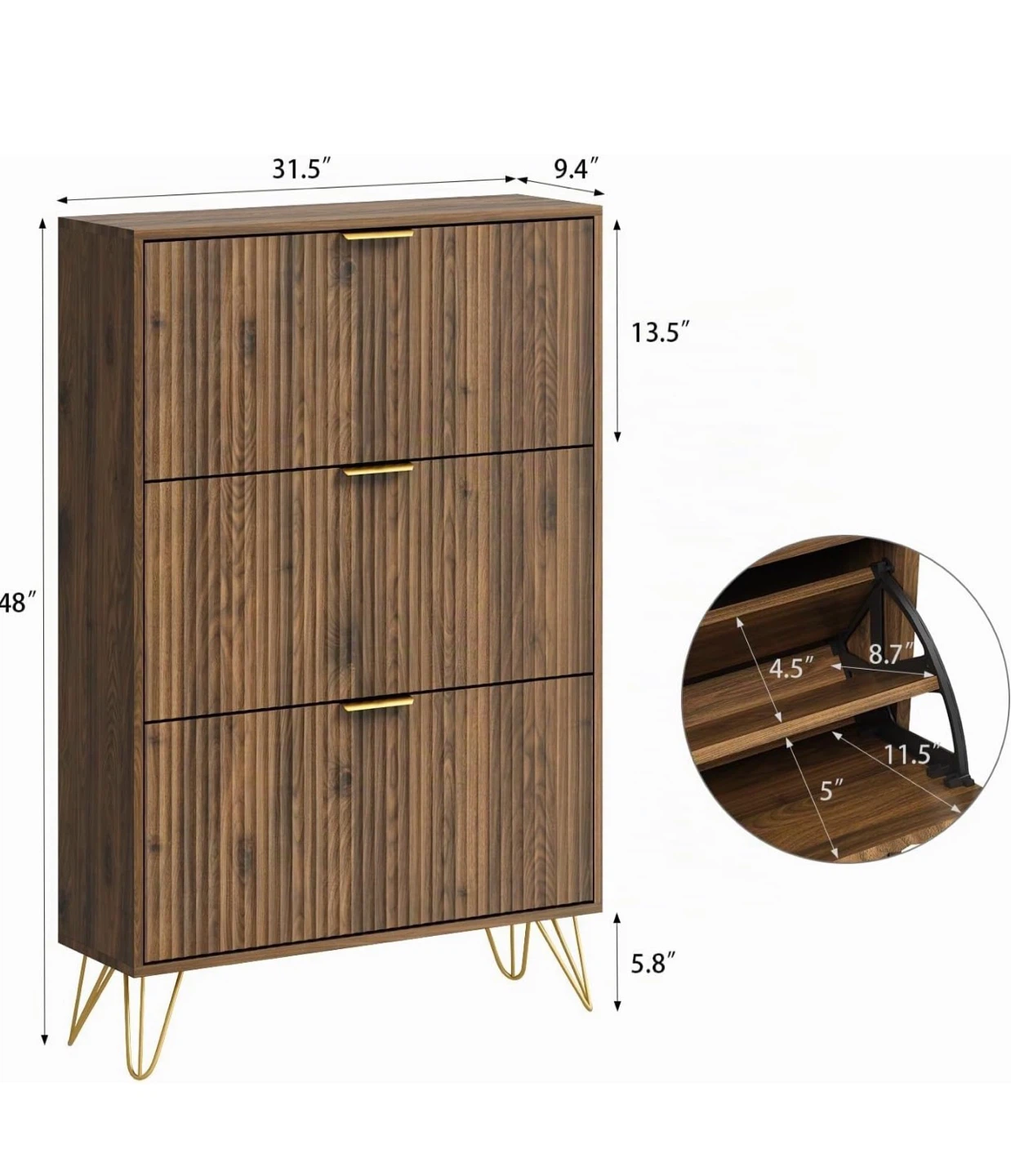 Modern Walnut Shoe Cabinet with Three Drawers - photo 3