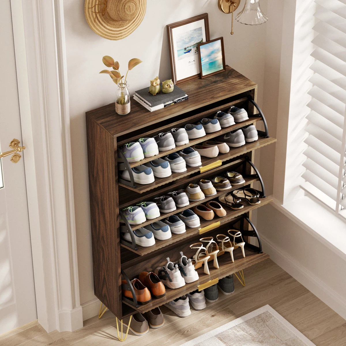 Modern Walnut Shoe Cabinet with Three Drawers - photo 4