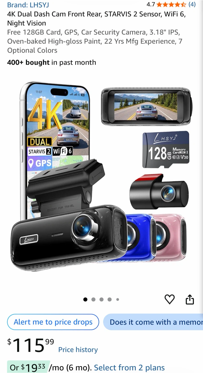 LHSYJ 4K Dual Front and Rear Dash Cam