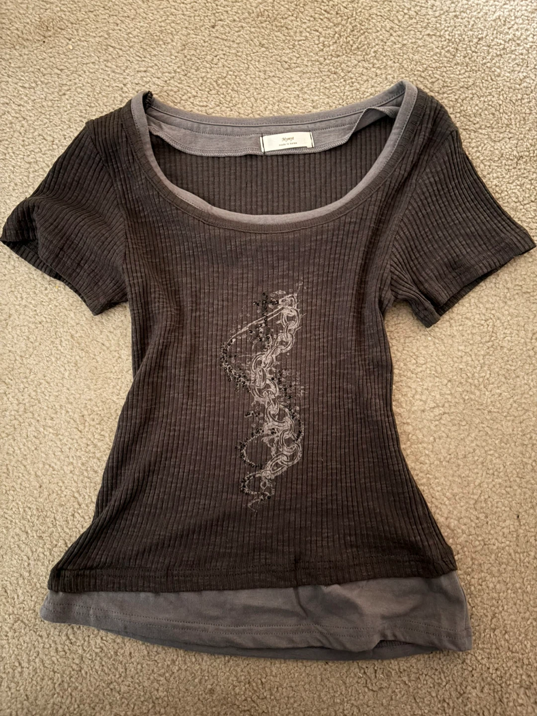 MYMYT ribbed rhinestone y2k graphic tshirt