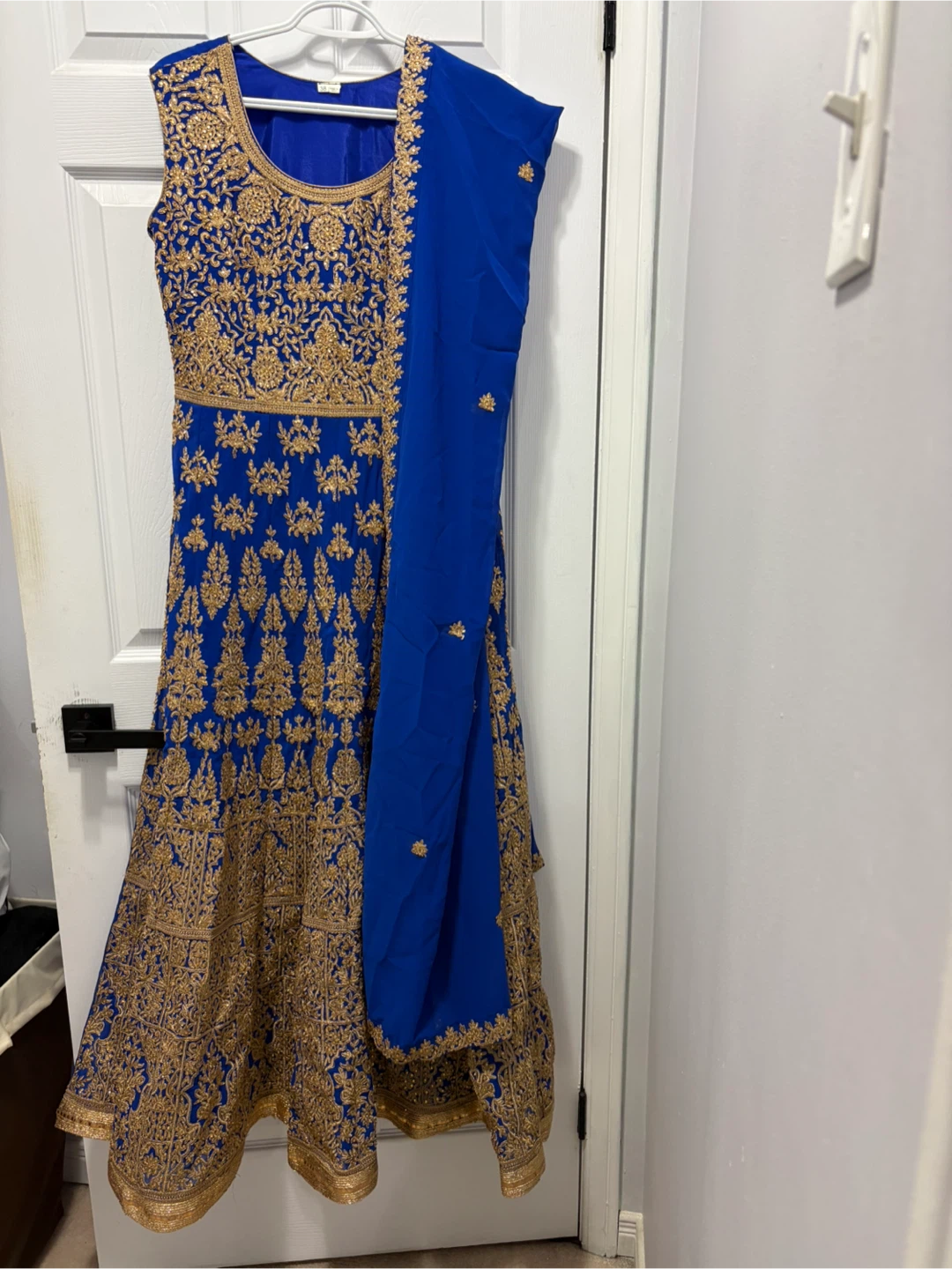 Blue and Gold Embroidered Anarkali Dress