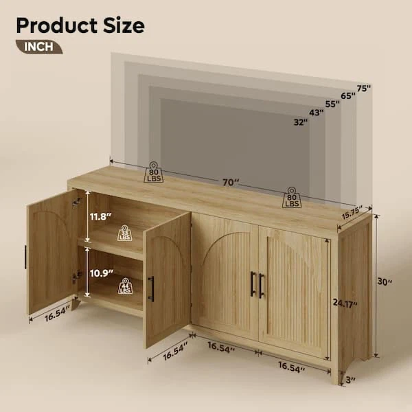 Wood Grain TV Stand with 4 Doors - photo 3