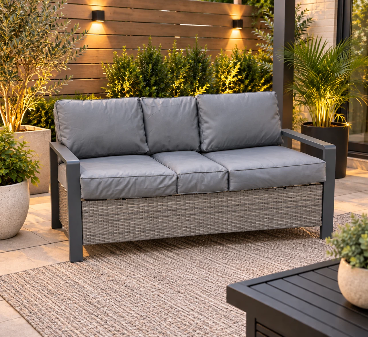 Gray Outdoor Wicker Sofa