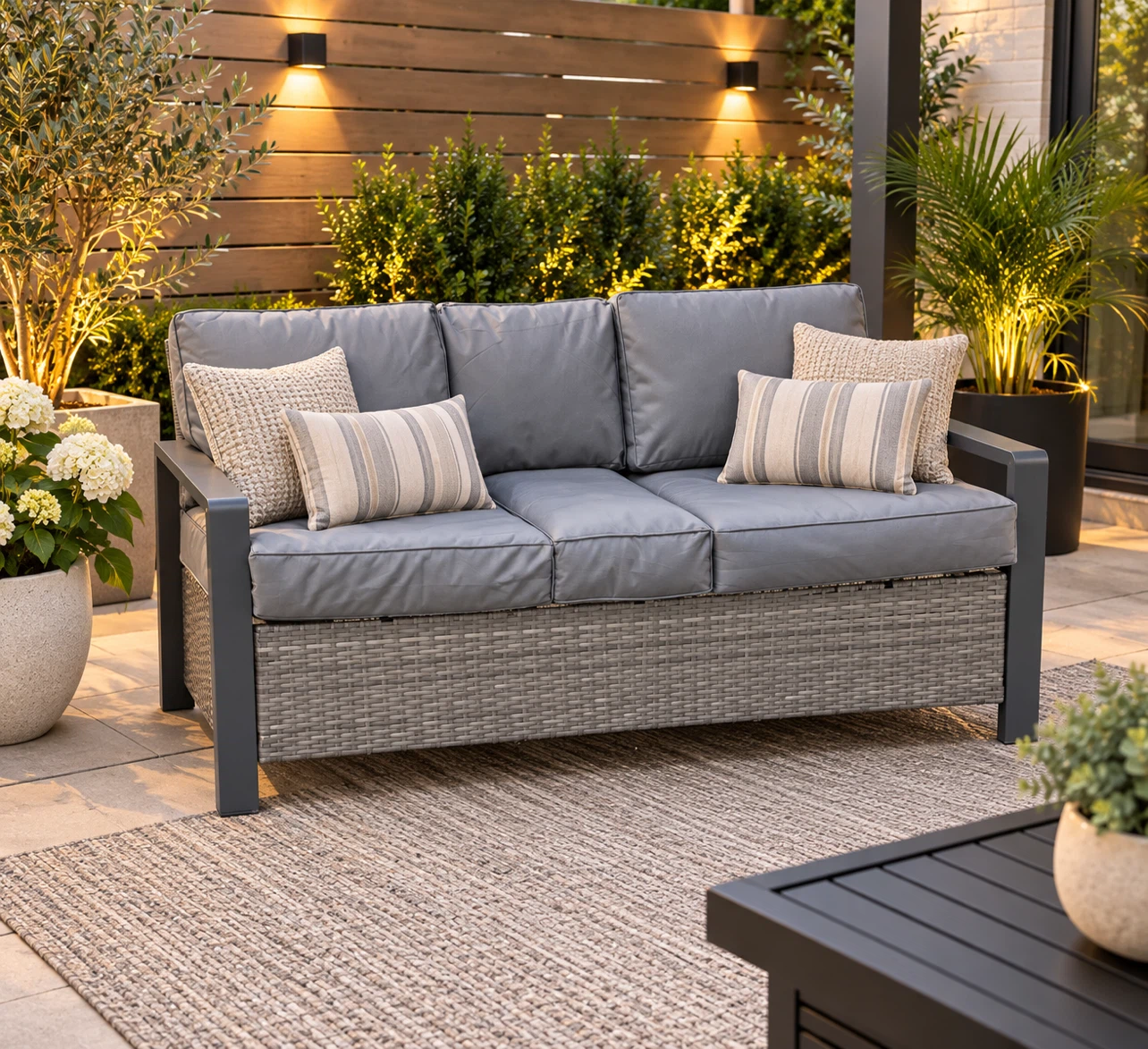 Gray Outdoor Wicker Sofa - photo 3