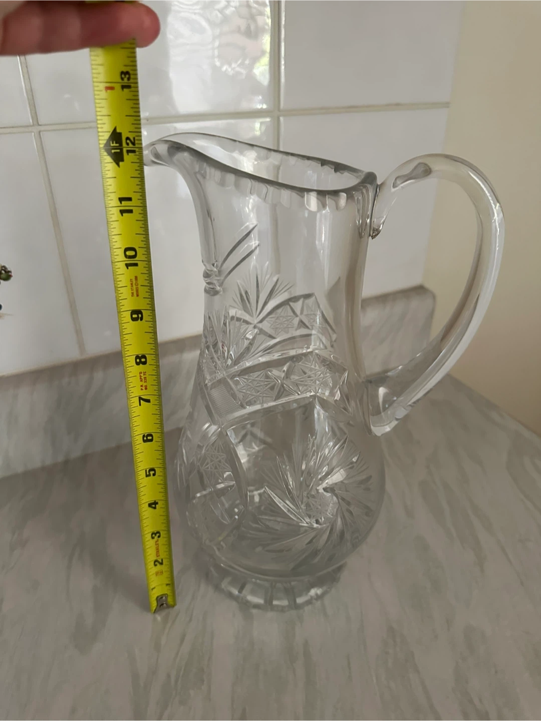Crystal serving set with pitcher, bowl, and decanter