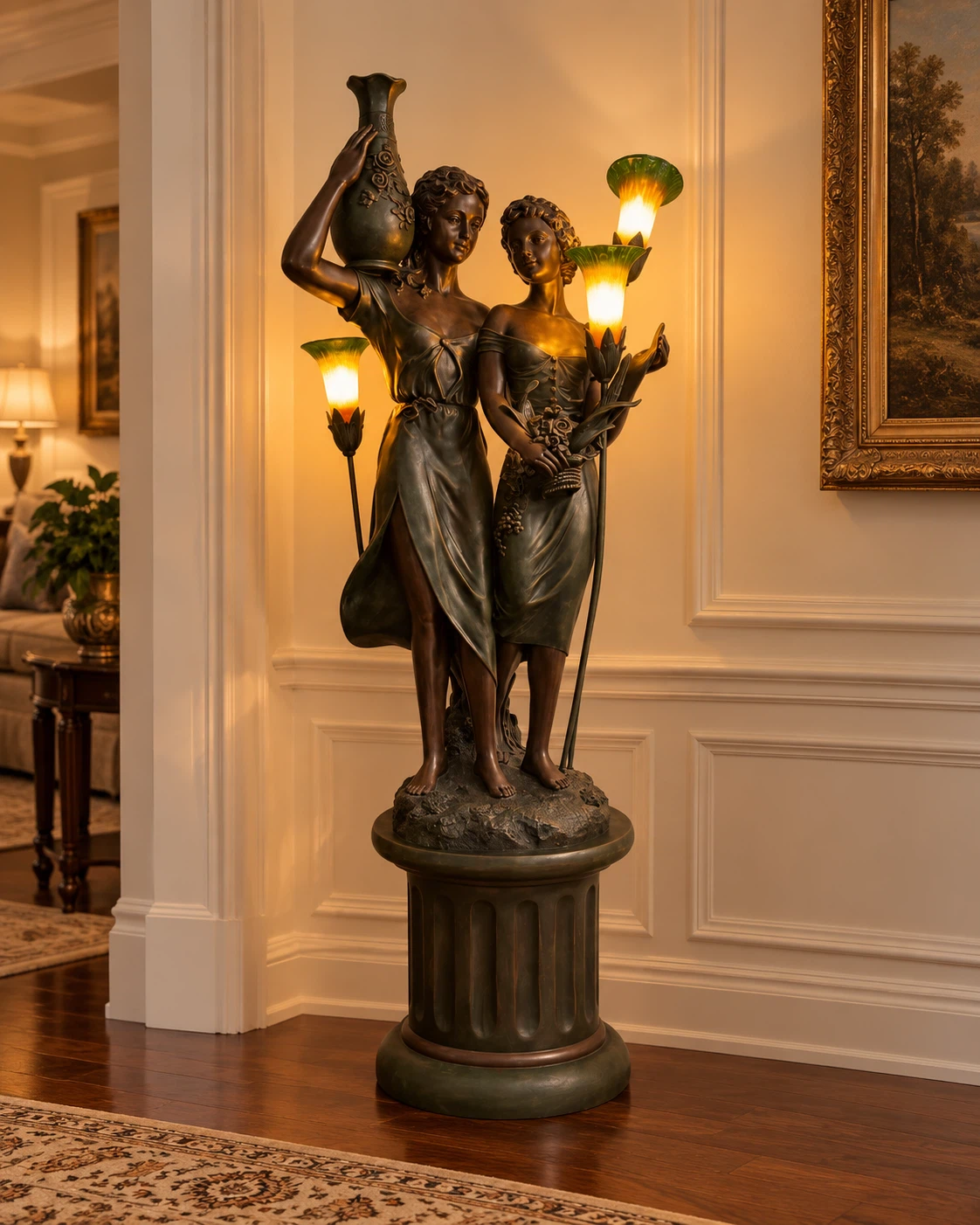 Vintage Bronze Figural Floor Lamp – 62”