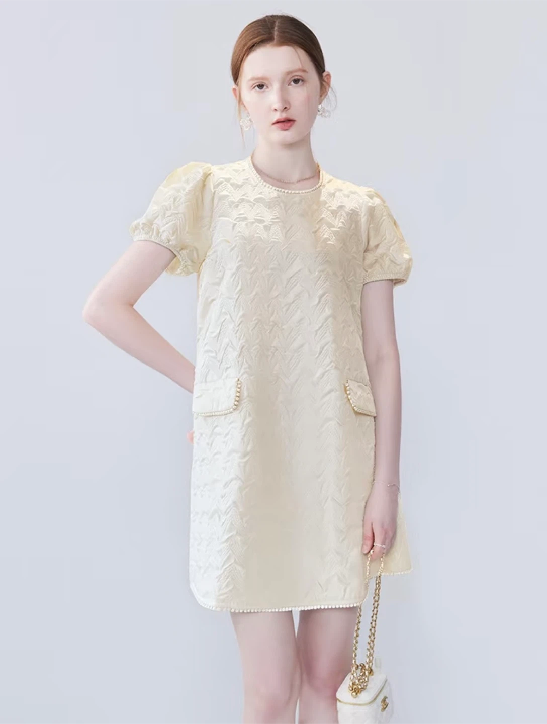 Cream Pearl Embellished Dress Size M - photo 2