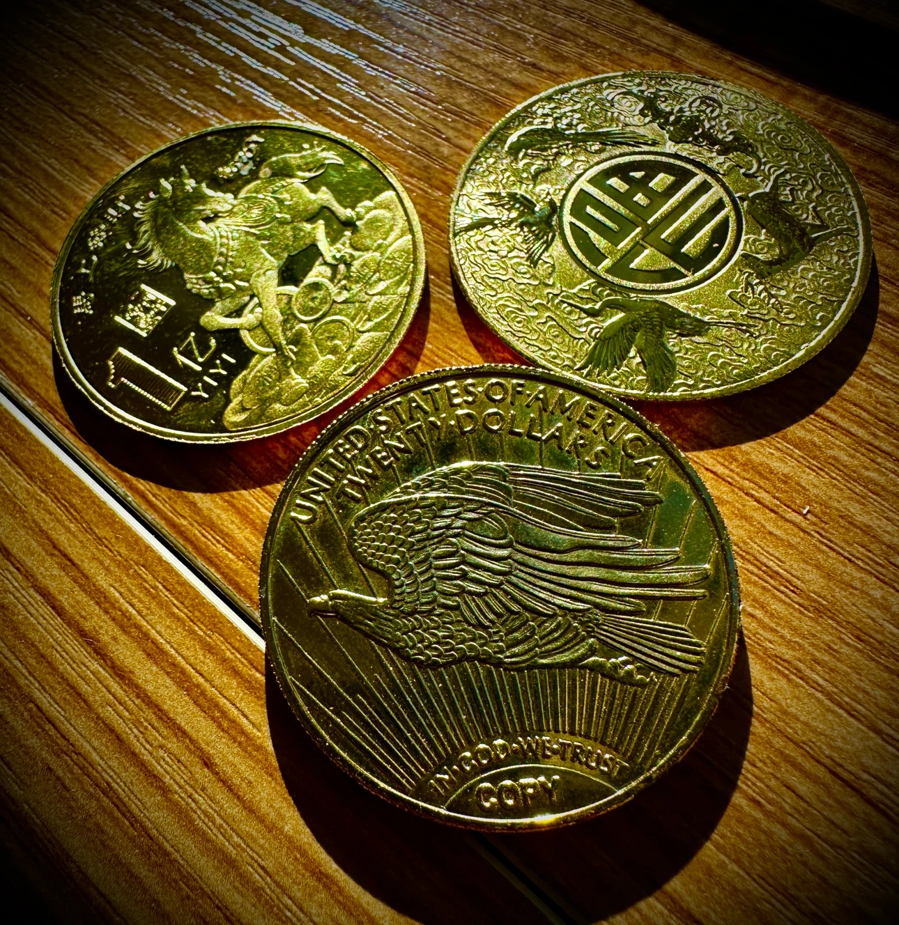 Set of 3 Decorative Gold-Tone Coins