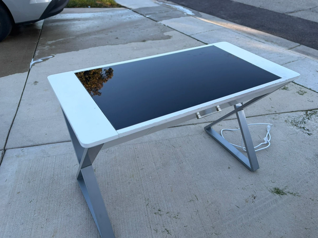 Modern White and Black Desk with Drawer - photo 2