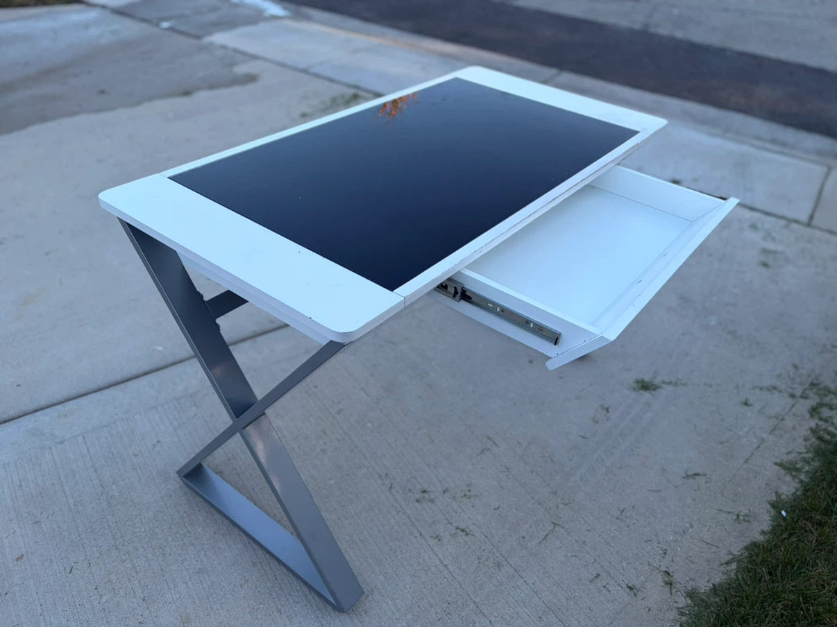 Modern White and Black Desk with Drawer - photo 5
