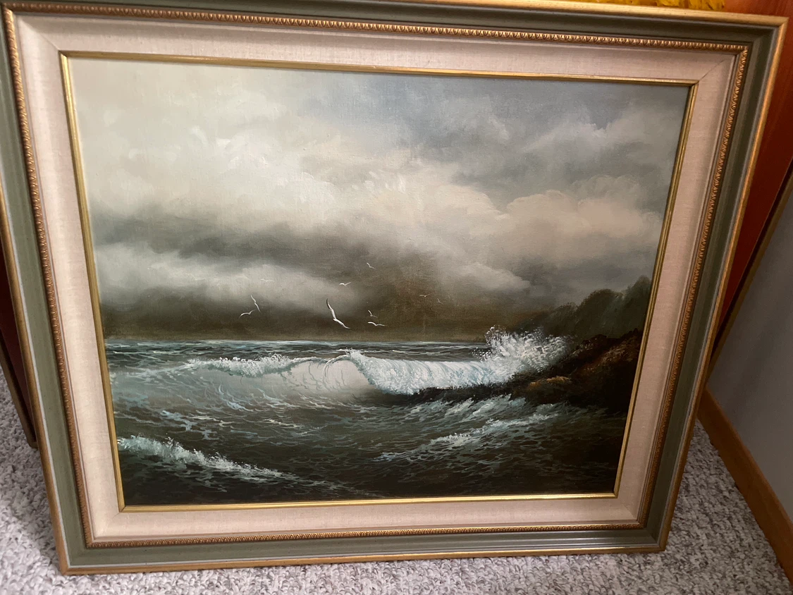 Seascape Oil Painting with Decorative Frame