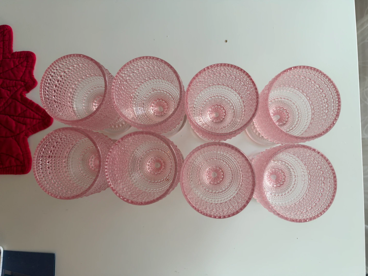 Set of 8 Pink Hobnail Glass Goblets