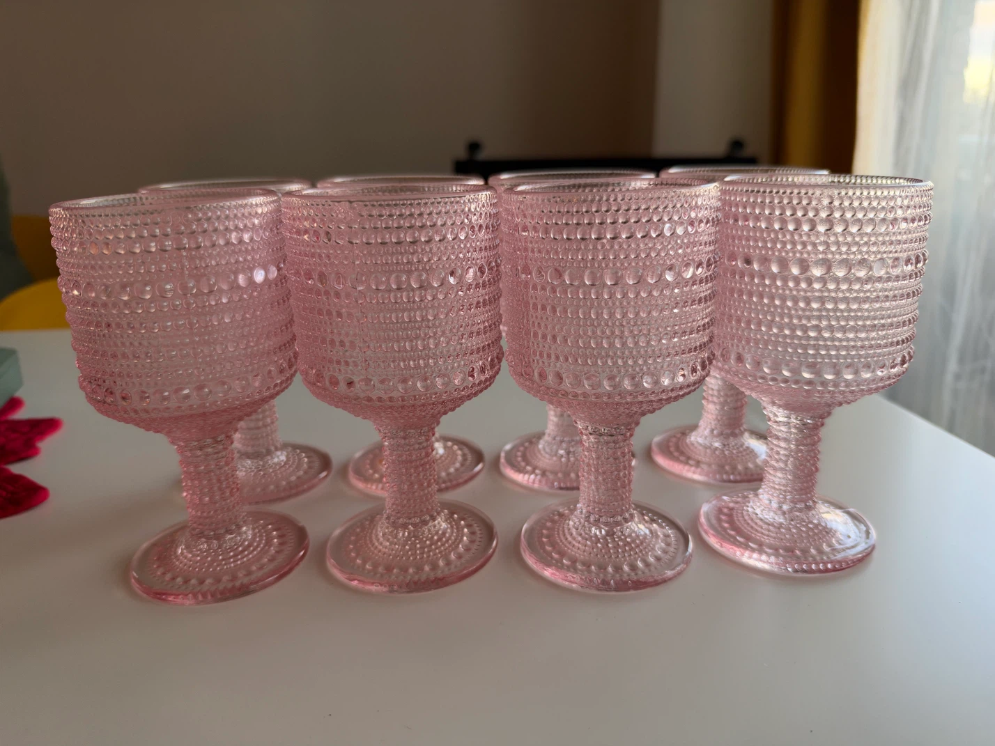 Set of 8 Pink Hobnail Glass Goblets - photo 2