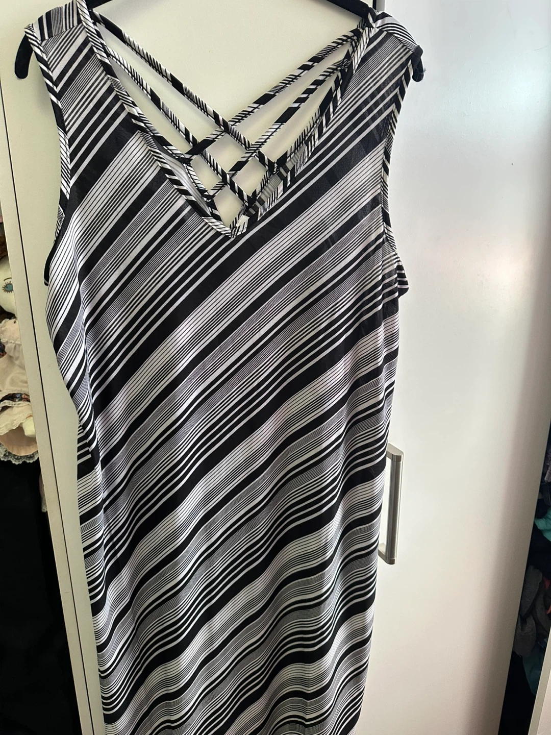 Black and white striped sleeveless dress