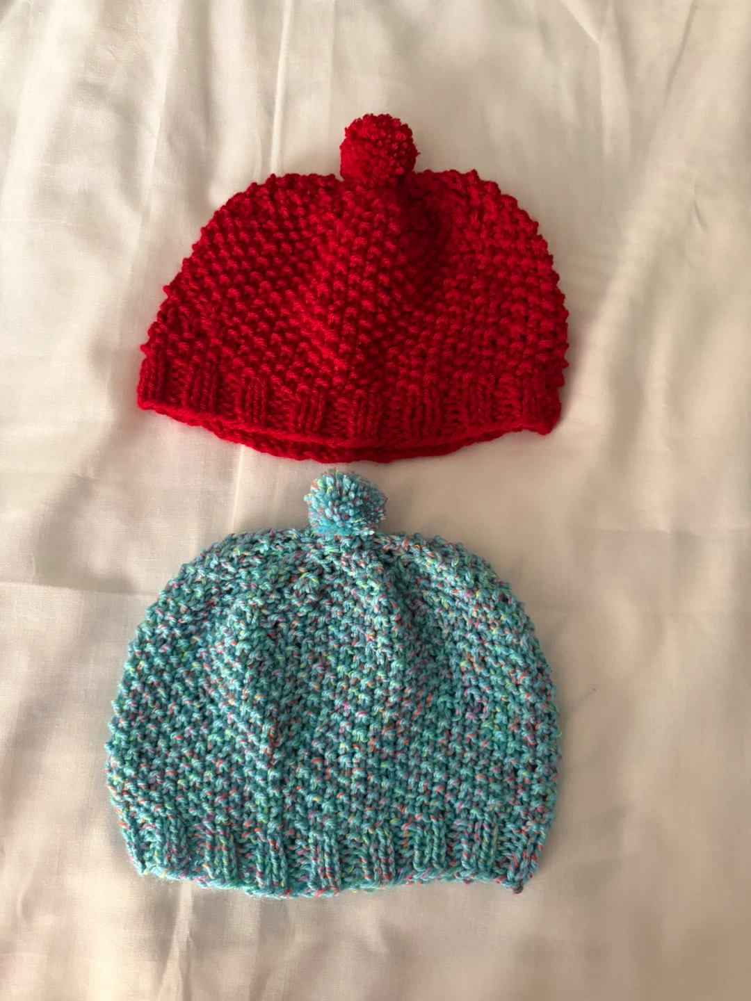 Set of Two Hand-Knitted Pom-Pom Beanies