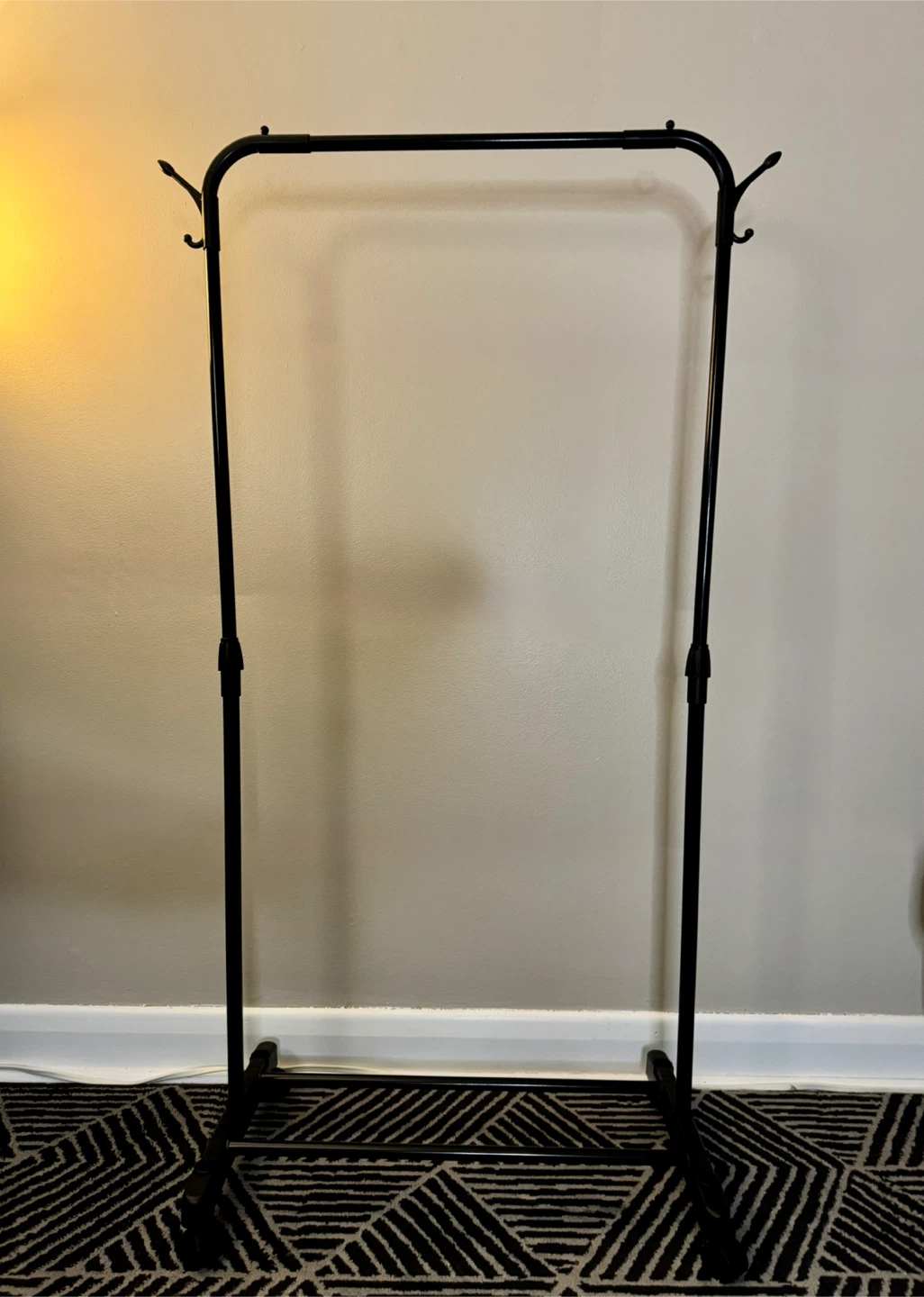 Black Rolling Garment Rack / Clothes Stand with Side Hooks