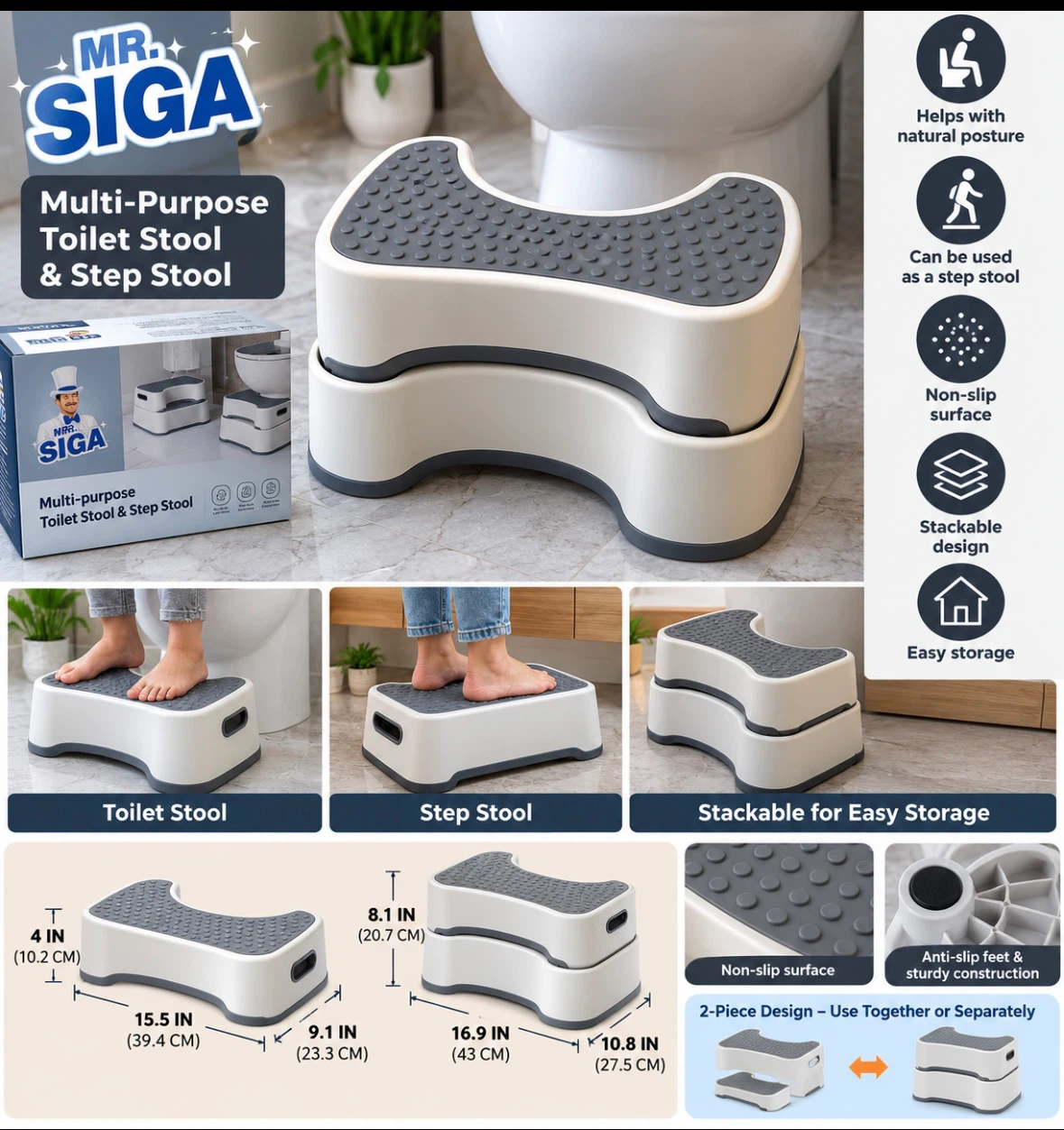 Mr. Siga Multi-Purpose Toilet and Step Stool