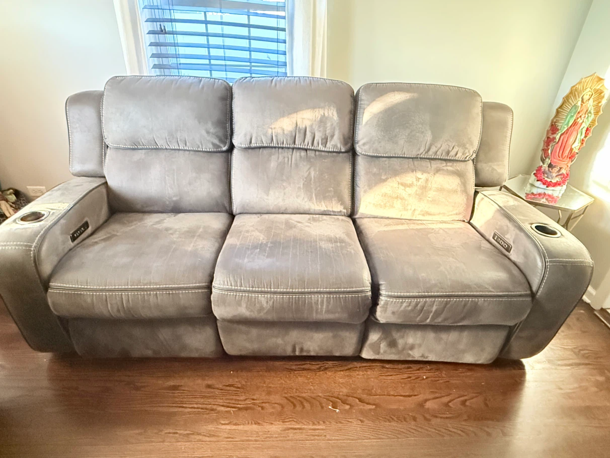 Gray Reclining Sofa with Center Console