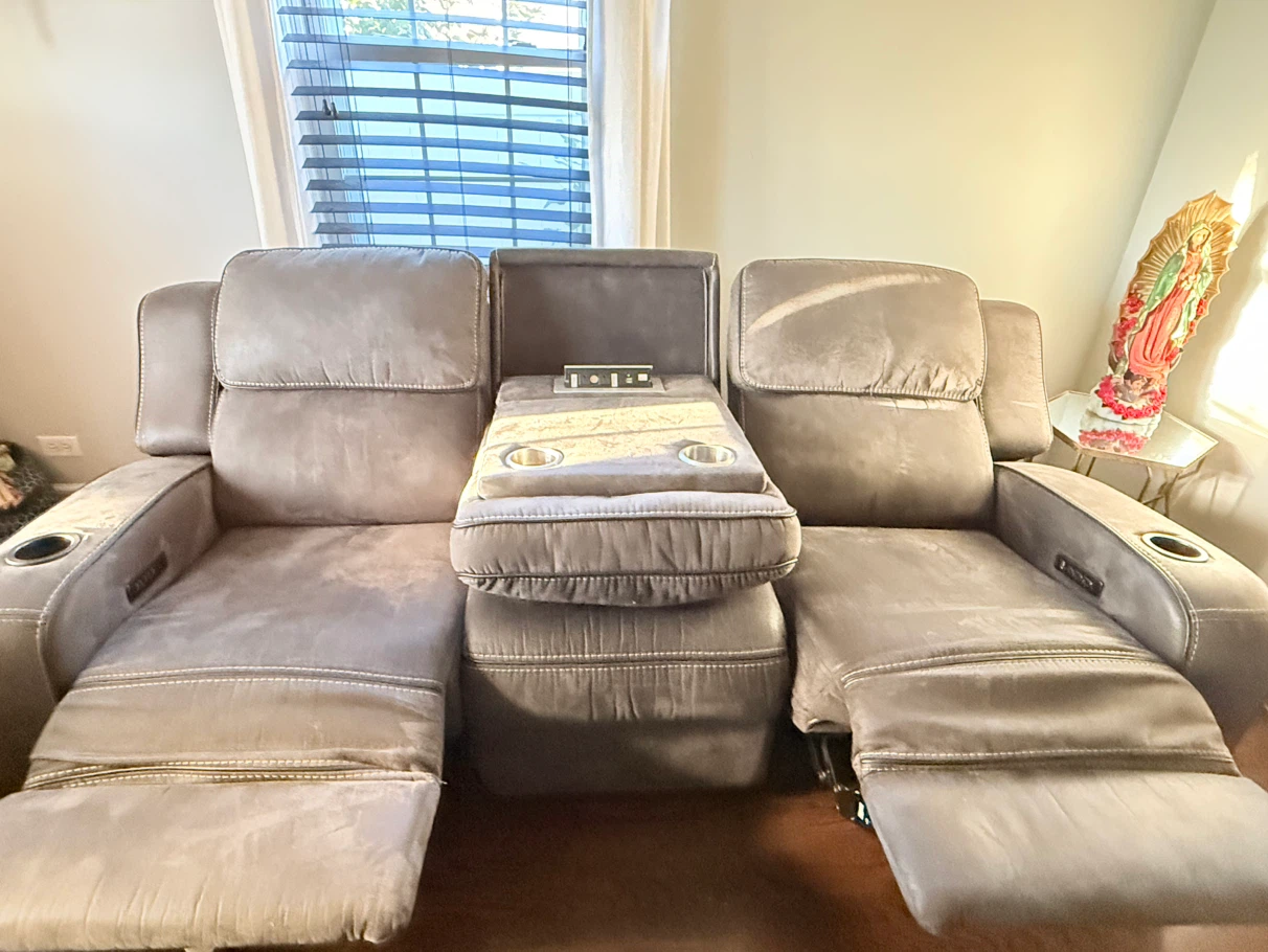 Gray Reclining Sofa with Center Console - photo 2